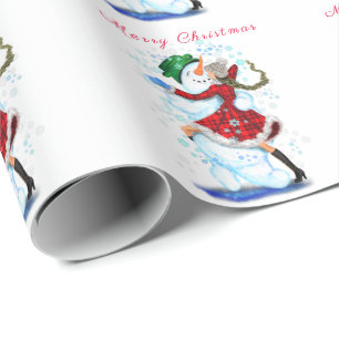 Papel De Regalo Feliz hombre de nieve y Chica Fiesta de Navidades