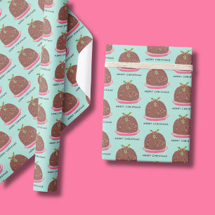 Papel De Regalo Feliz ilustracion Pudding de Navidad