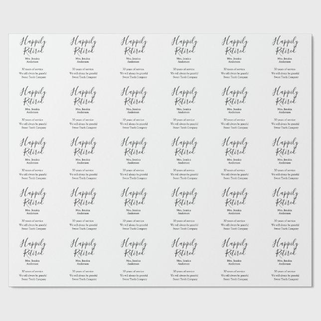 Papel De Regalo Feliz jubilación agregar nombre años de servicio j (Superficie plana)