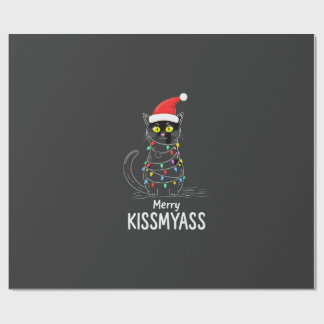 Papel De Regalo Feliz Kissmyass Gato Divertido Luces de Navidad Pr