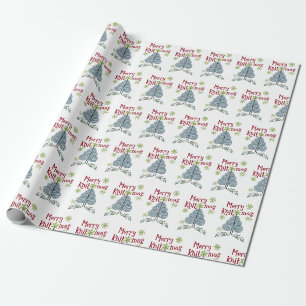Papel De Regalo Feliz Knitmas Lana Árbol de Navidad Tejiendo Fiest