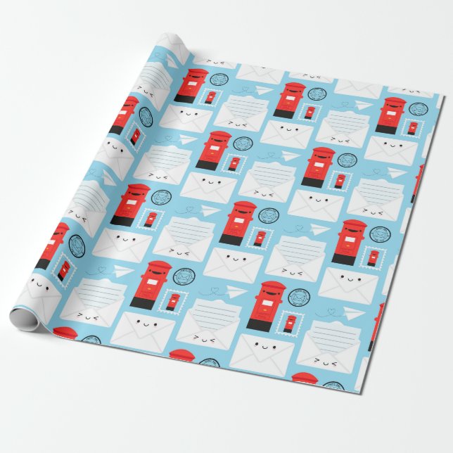 Papel De Regalo Feliz Mail - Kawaii Post (Desenrollado)