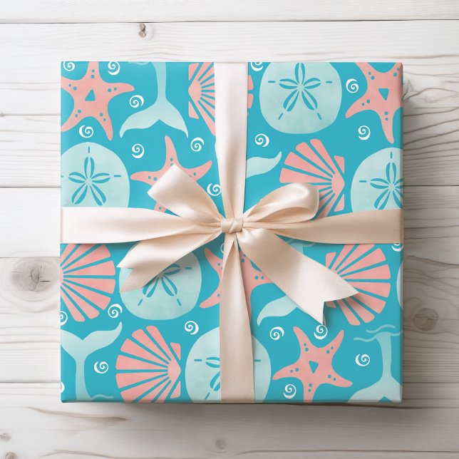 Papel De Regalo Feliz mar | Navidades Nautical Beach Seashell (Subido por el creador)