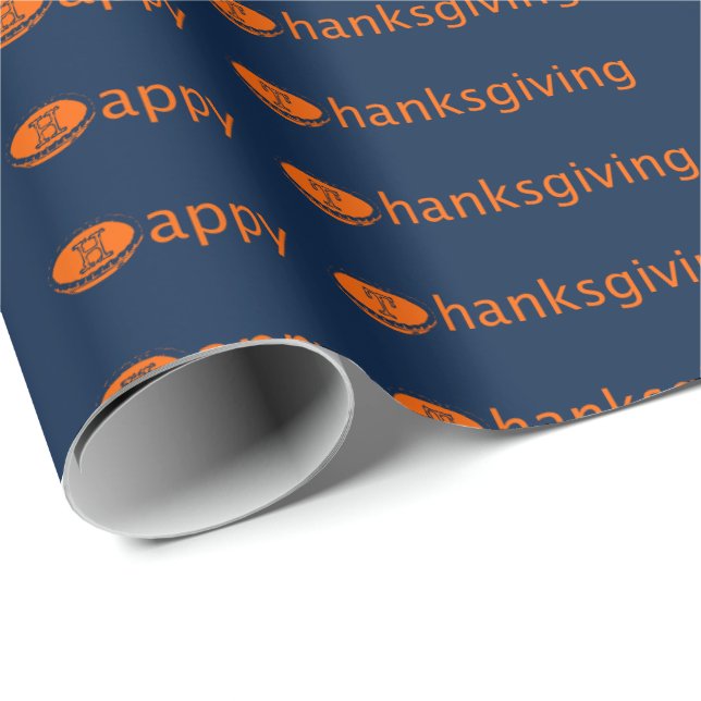 Papel De Regalo Feliz Naranja de Acción de Gracias (Pie) (Esquina del rollo)