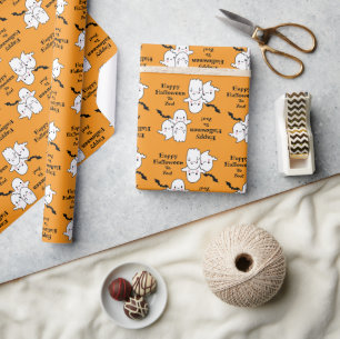 Papel De Regalo Feliz Naranja de Halloween Ghost Bat