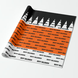 Papel De Regalo Feliz Naranja de Halloween negro personalizado