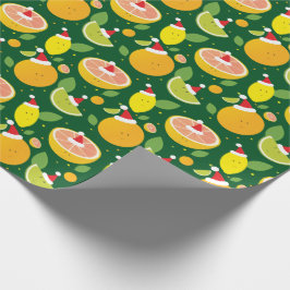 Papel De Regalo Feliz Naranja de limón de patrón Citrus Santa Hat