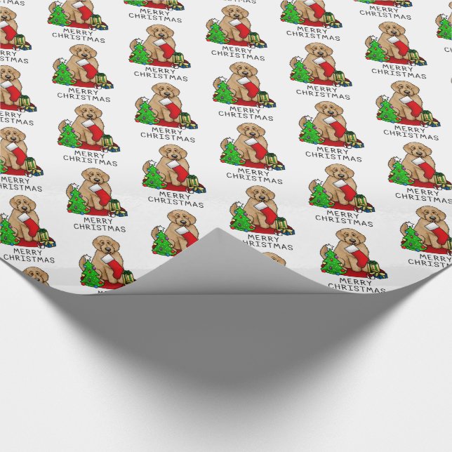 Papel De Regalo Feliz Navidad 2 Goldendoodle (rojo dorado) Cute (Esquina)