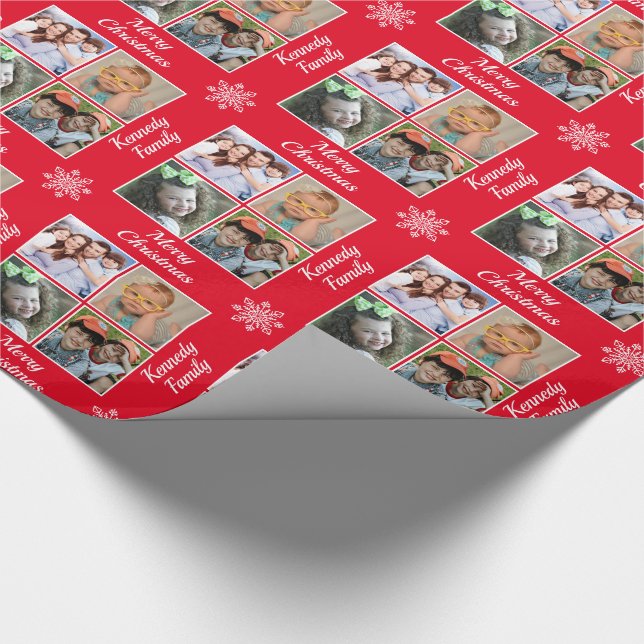 Papel De Regalo Feliz Navidad 4 Collage de fotos Nombre de la fami (Esquina)