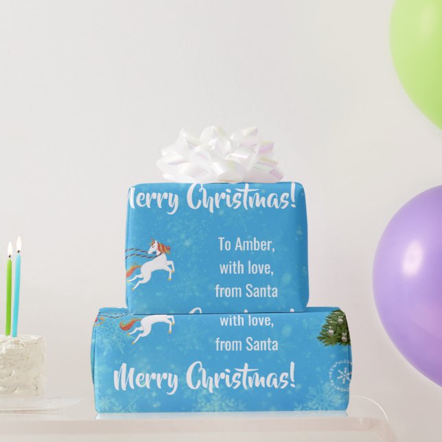 Papel De Regalo Feliz Navidad a Santa Claus Sleigh Unicorn persona (Regalos de fiesta)