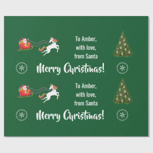 Papel De Regalo Feliz Navidad a Santa Claus Sleigh Unicorn persona