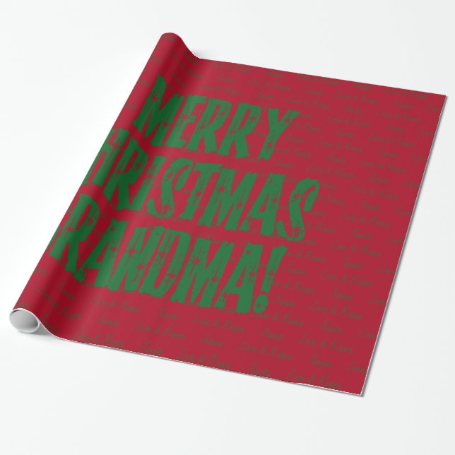 Papel De Regalo Feliz Navidad Abuela Green Stars Typography Red (Desenrollado)