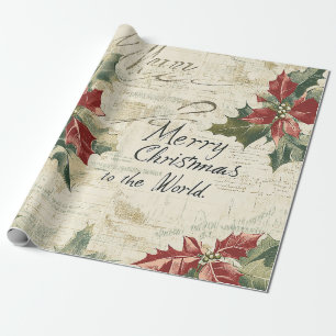Papel De Regalo Feliz Navidad Al Mundo Holly Vintage