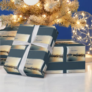 Papel De Regalo Feliz Navidad - Amanecer En El Puerto - Barcos