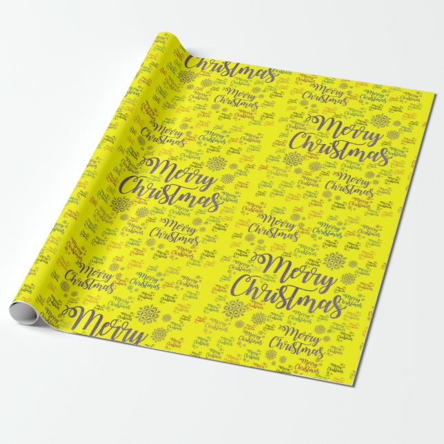 Papel de Regalo Feliz Navidad Amarillo (Desenrollado)