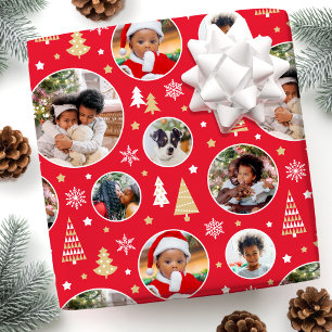 Papel De Regalo Feliz Navidad Árboles Copos de nieve Collage de fo