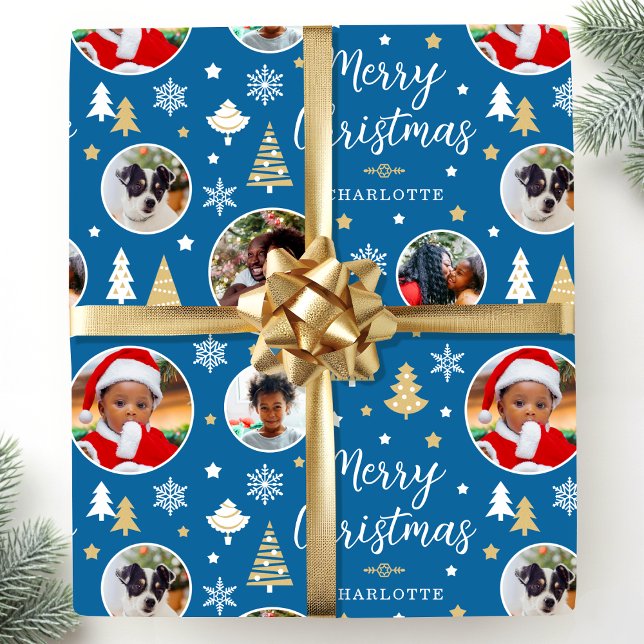 Papel De Regalo Feliz Navidad Árboles festivos Foto Nombre azul (Subido por el creador)