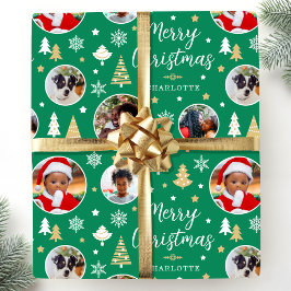 Papel De Regalo Feliz Navidad Árboles festivos Foto Nombre Mid Gre