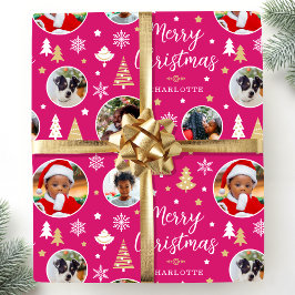 Papel De Regalo Feliz Navidad Árboles festivos Foto Nombre rosa