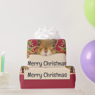 Papel De Regalo Feliz Navidad Ardilla Dos Árboles de Navidad