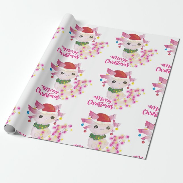 Papel De Regalo Feliz Navidad axolotl santa (Desenrollado)