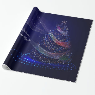 Papel De Regalo Feliz Navidad Azul Árbol de Navidad Estrellas colo