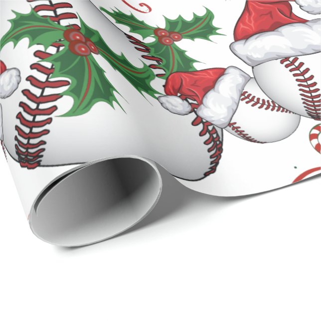 Papel De Regalo Feliz Navidad Béisbol Santa (Esquina del rollo)
