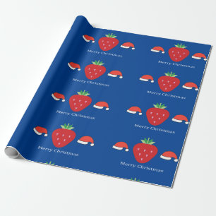 Papel De Regalo Feliz Navidad Big Red Strawberry y Santa Hats