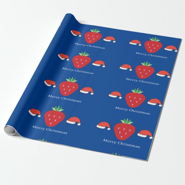 Papel De Regalo Feliz Navidad Big Red Strawberry y Santa Hats (Desenrollado)