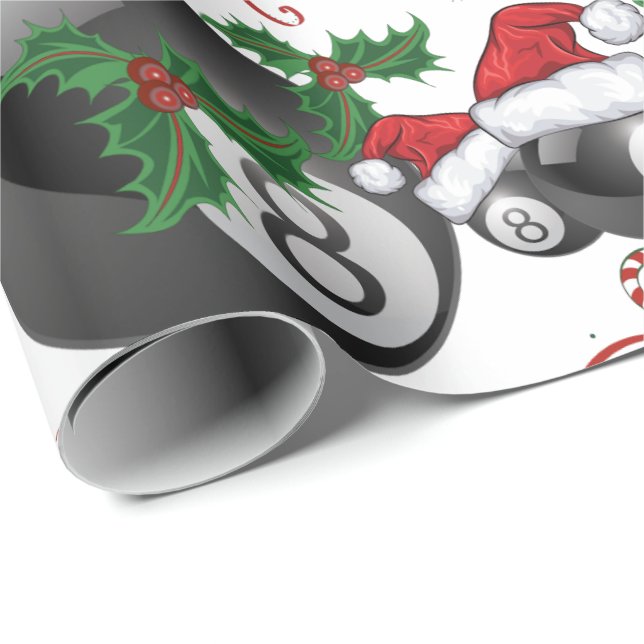 Papel De Regalo Feliz Navidad Billiards Eight Ball Santa (Esquina del rollo)