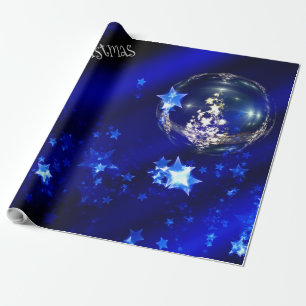 Papel De Regalo Feliz Navidad Blue Stars Bauble Ornaments