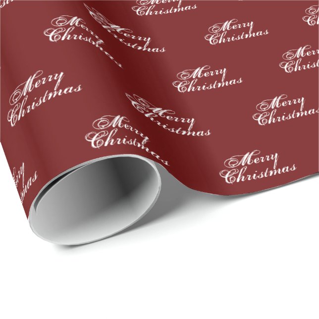 Papel De Regalo Feliz Navidad borgoña blanco guión de maroon de vi (Esquina del rollo)