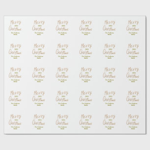Papel De Regalo Feliz Navidad brillo dorado añade nombre de famili