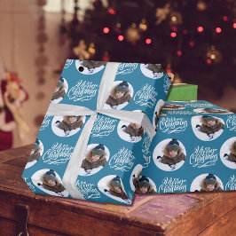 Papel De Regalo Feliz Navidad Caligrafía de Ronda Foto Azul