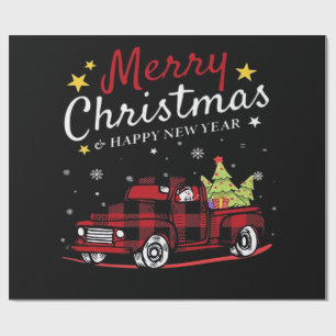 Papel De Regalo Feliz Navidad Camión Búfalo Muñeco de Nieve Árbol