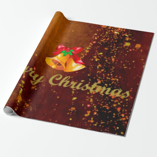 Papel De Regalo Feliz navidad, campanas, marrón dorado (Desenrollado)