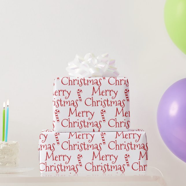 Papel De Regalo Feliz Navidad caña blanca de caramelo rojo lindo m (Regalos de fiesta)