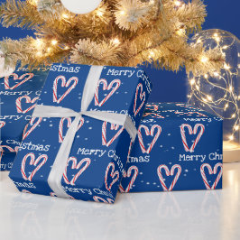 Papel De Regalo Feliz Navidad Candy Cane Hearts en copos de nieve