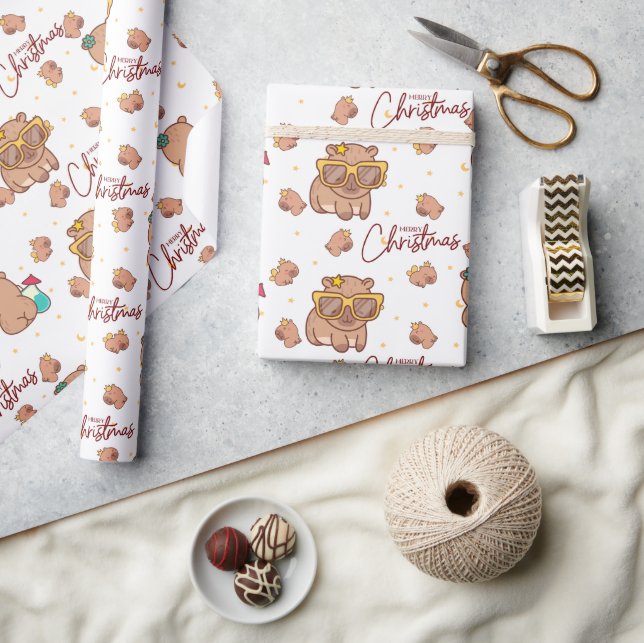 Papel De Regalo Feliz Navidad Capybara  (Artesanía)