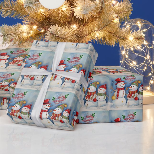 Papel De Regalo Feliz Navidad, celebración de hombres de nieve (Vacaciones)