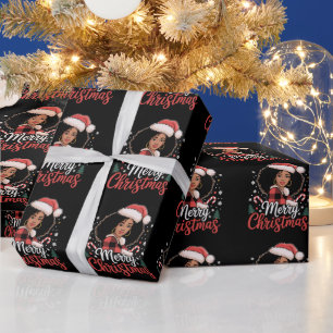 Papel De Regalo Feliz Navidad Chica Africana Negra Sombrero de San