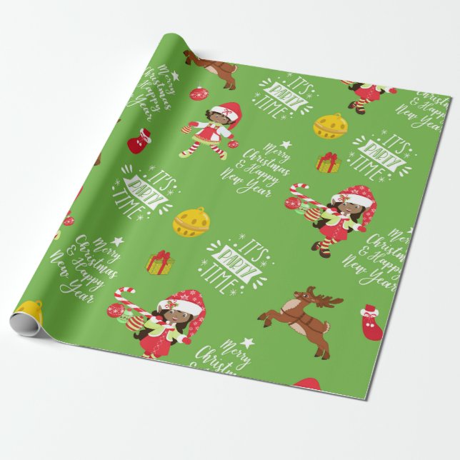 Papel De Regalo Feliz Navidad, Chica del elfo negro (Desenrollado)