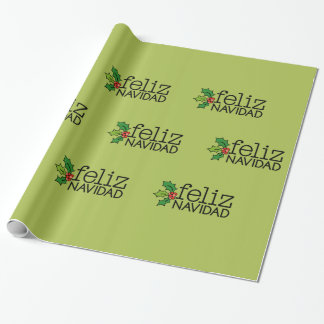 Papel De Regalo Feliz Navidad con acebo del navidad