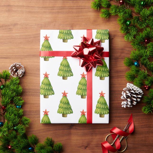 Papel De Regalo Feliz Navidad con árbol de Navidad y estrella (Regalo de vacaciones)