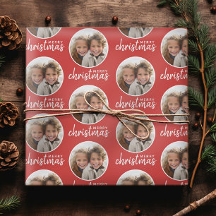 Papel De Regalo Feliz Navidad con foto de un círculo - rojo