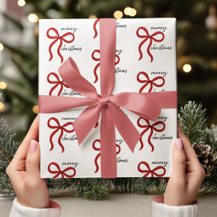 Papel De Regalo Feliz Navidad con Lazo Rojo Minimalista
