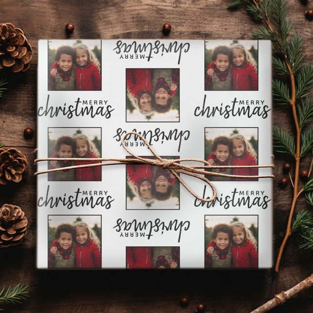 Papel De Regalo Feliz Navidad con una foto cuadrada - blanco (Personalized Christmas Wrapping Paper - Add a photo to this festive design!)