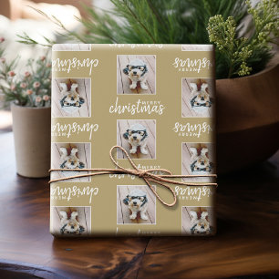 Papel De Regalo Feliz Navidad con una foto cuadrada - dorado