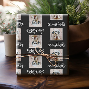 Papel De Regalo Feliz Navidad con una foto cuadrada - negro