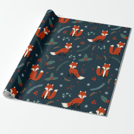 Papel De Regalo Feliz Navidad copos de nieve Fox Holly Blue Red